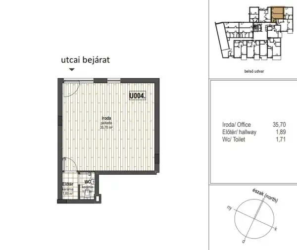 Eladó újszerű iroda földszinti, utcai, Budapest, IX. kerület 1 szoba 39 m² 43.9725 M Ft